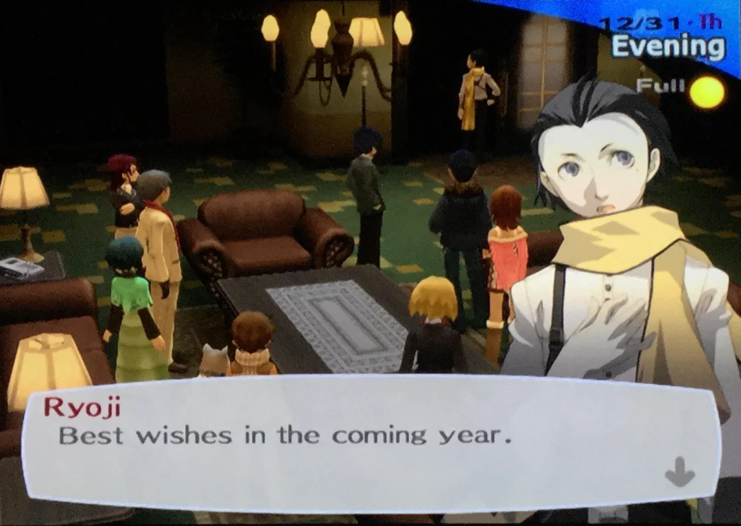 Ryoji from Persona 3 saying 'Best wishes in the coming year.'